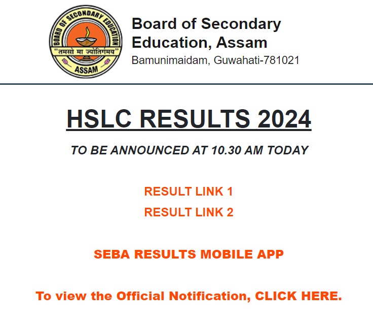 SEBA Assam HSLC Result 2024 Live Update: Check Official Website Notification 